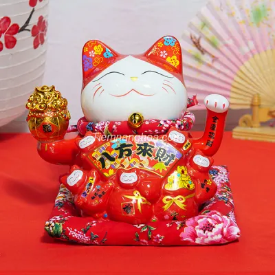 God of Fortune Cat, Golden Money Dai Phat - Red - 23 cm