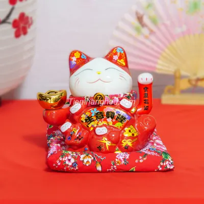 Mèo Thần Tài Kim Tiền Vạn Lượng - Đỏ - 16cm