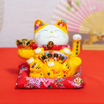 Mèo Thần Tài Kim Tiền Vạn Lượng - Vàng - 16cm