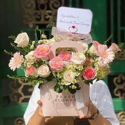 Korean Paper Basket Flowers Pink Tone HG14
