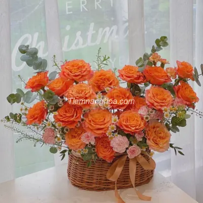 Basket of Bright Orange Roses HG22