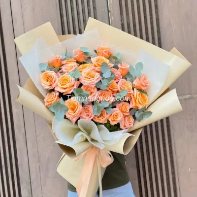 The brilliant HB166 shimmerr orange rose bouquet 