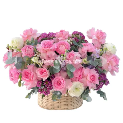 Purple and pink congratulatory flower basket HG33