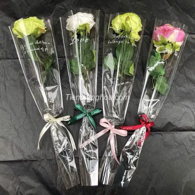 Gói hoa tươi 1 bông kính trong GHN02