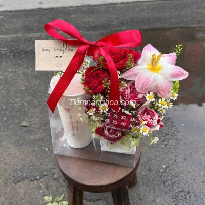 Mica flower basket and water combined with HB37 tulips