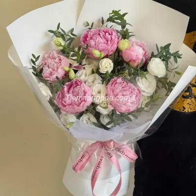 Bó hoa Mẫu Đơn Peony Hồng Pastel HB213