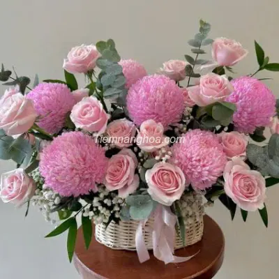 Pastel peony chrysanthemum basket HG39
