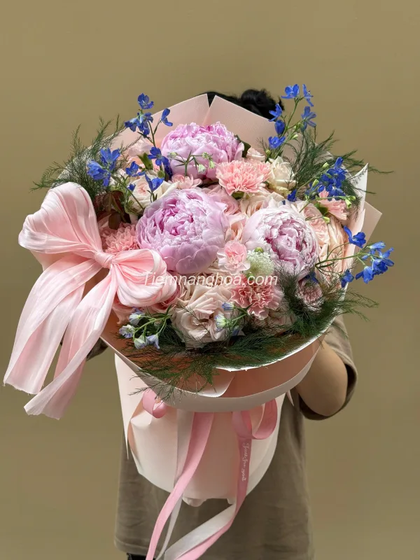 Bó hoa peony mix tone hoa tone hồng phong cách HB315