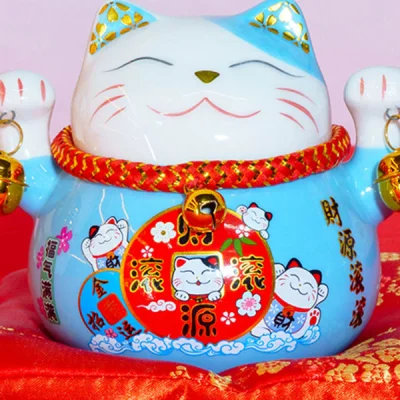 Mèo Thần Tài Khai Vận Phát Tài - Xanh 11cm HF21013-3
