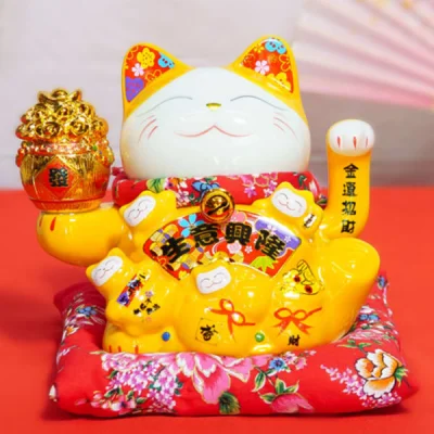 Mèo Thần Tài Kim Tiền Đại Phát Tài - Vàng - 16 cm