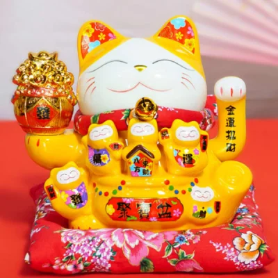 Mèo Thần Tài Phát Tài Phát Lộc – Vàng 16cm