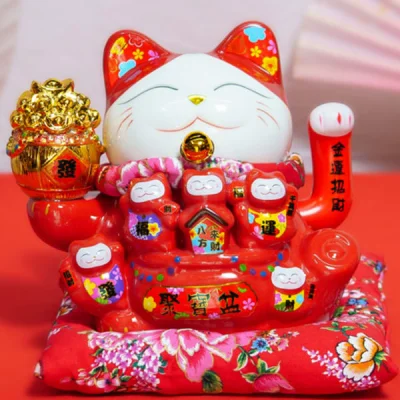 Mèo Thần Tài Phát Tài Phát Lộc – Đỏ 16cm