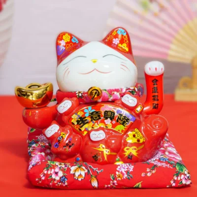 Mèo Thần Tài Kim Tiền Vạn Lượng - Đỏ - 16cm
