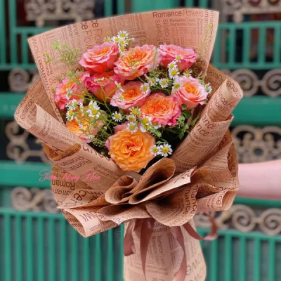 Simple Orange Spirit rose bouquet HB76