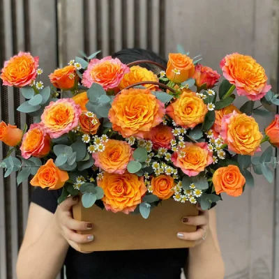 Spirit Orange Rose Basket HG19