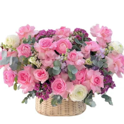 Giỏ hoa chúc mừng tím hồng HG33