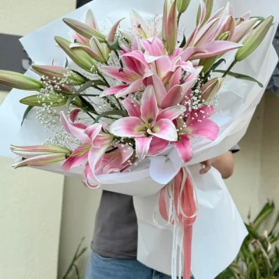 Pastel Pink Lilies Bouquet HB219