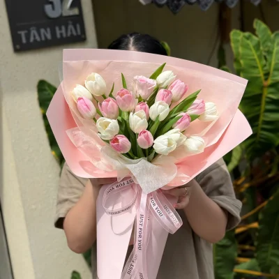 Imported Dutch pink tulip bouquet, 20 stems, HB300